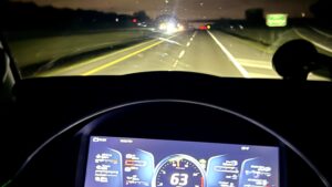 Highway at night, seen from the truck