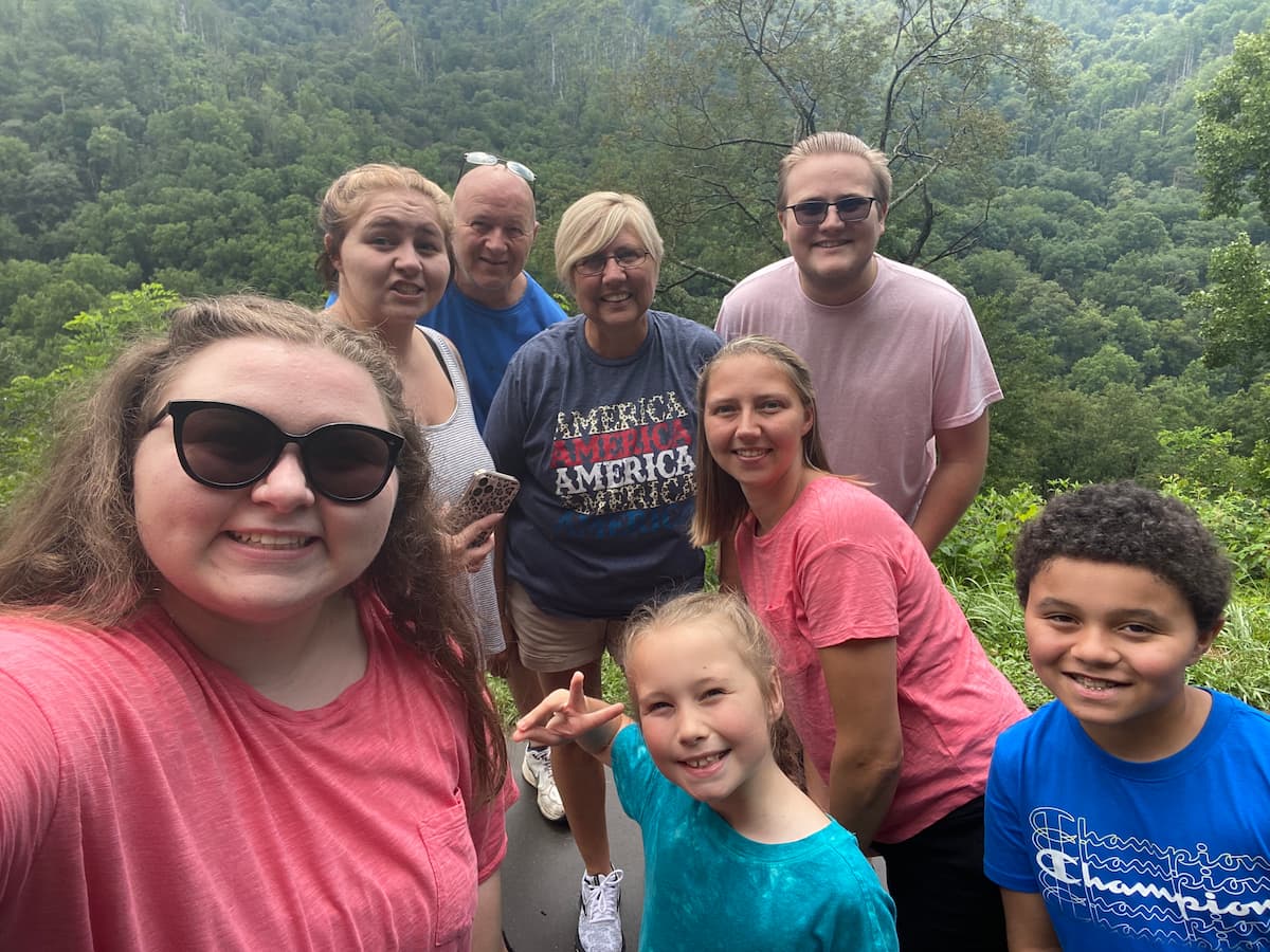 Family group together on a hike in the Smoky Mountains